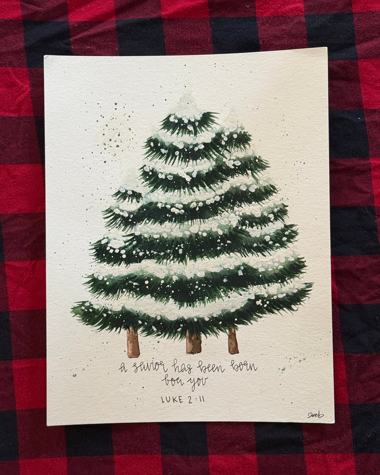 "A Savior Has Been Born For You" Snowy Tree Painting