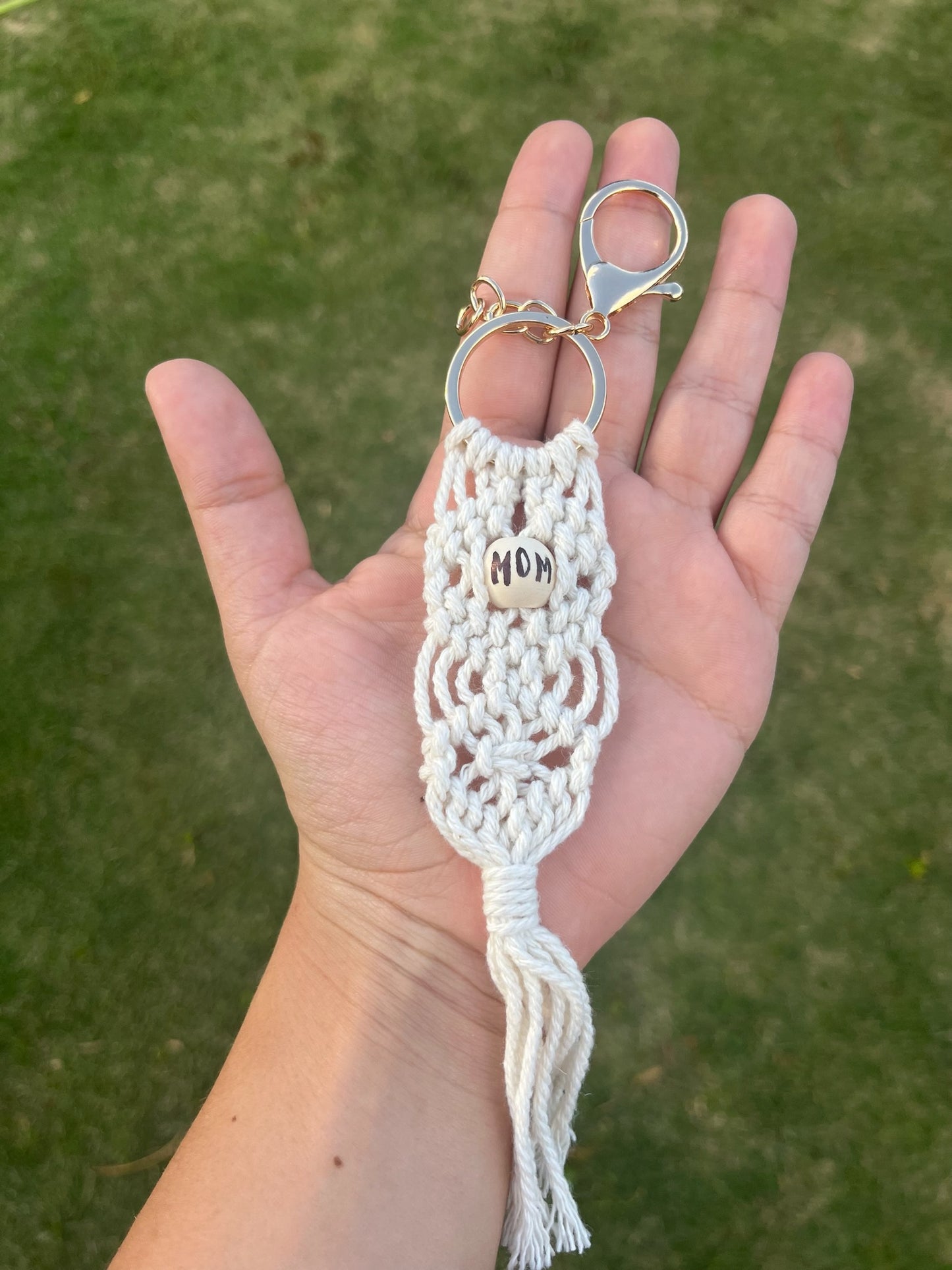 White Macrame keychain