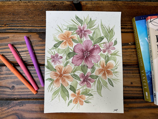 Purple & Burnt Orange floral painting