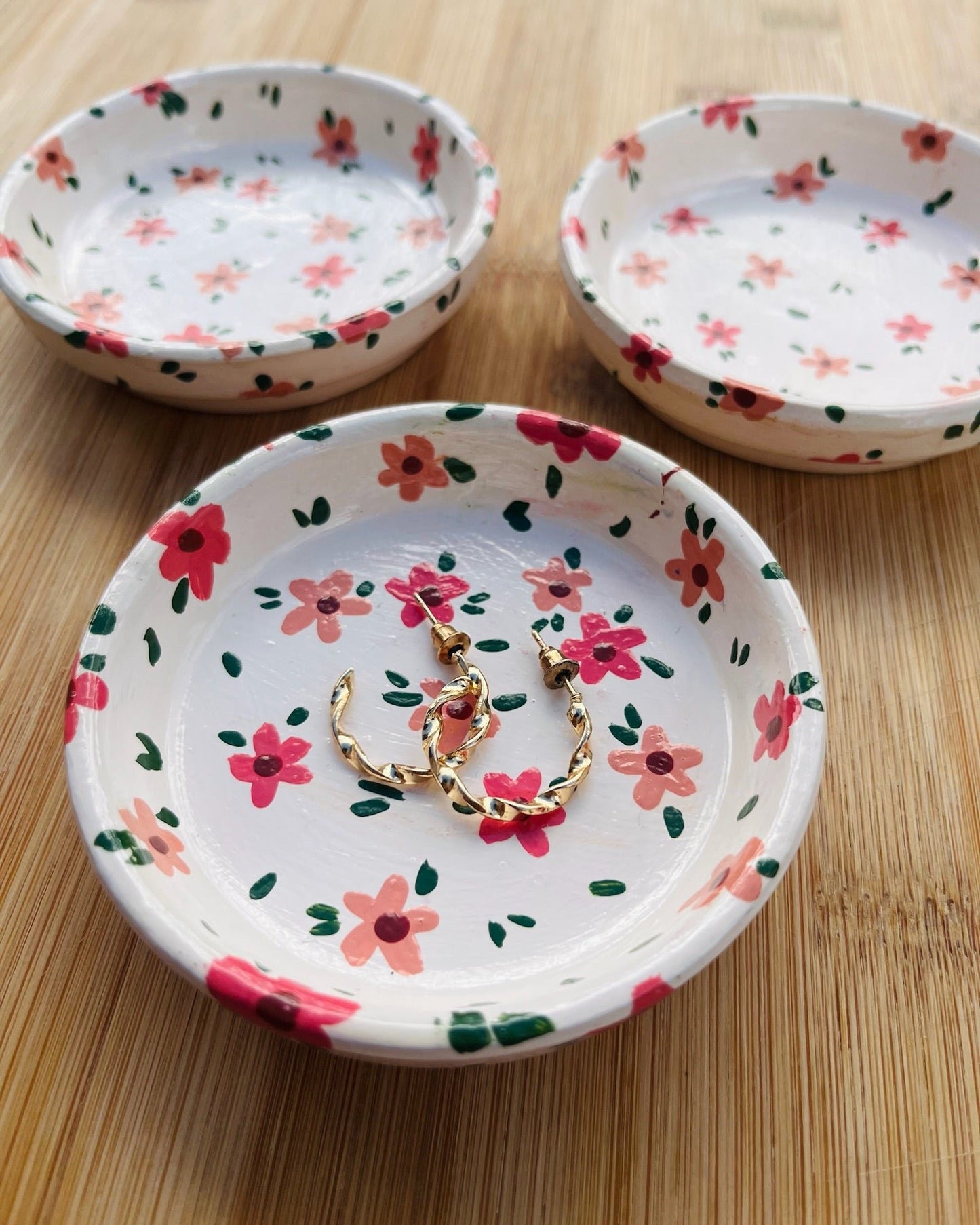 White & Pink Floral Jewelry tray