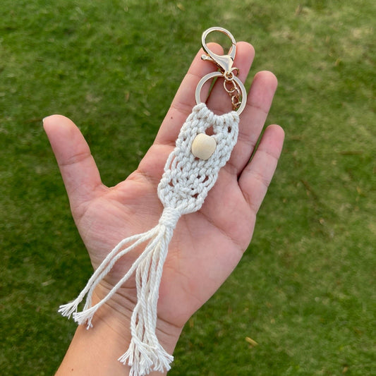 White Macrame keychain