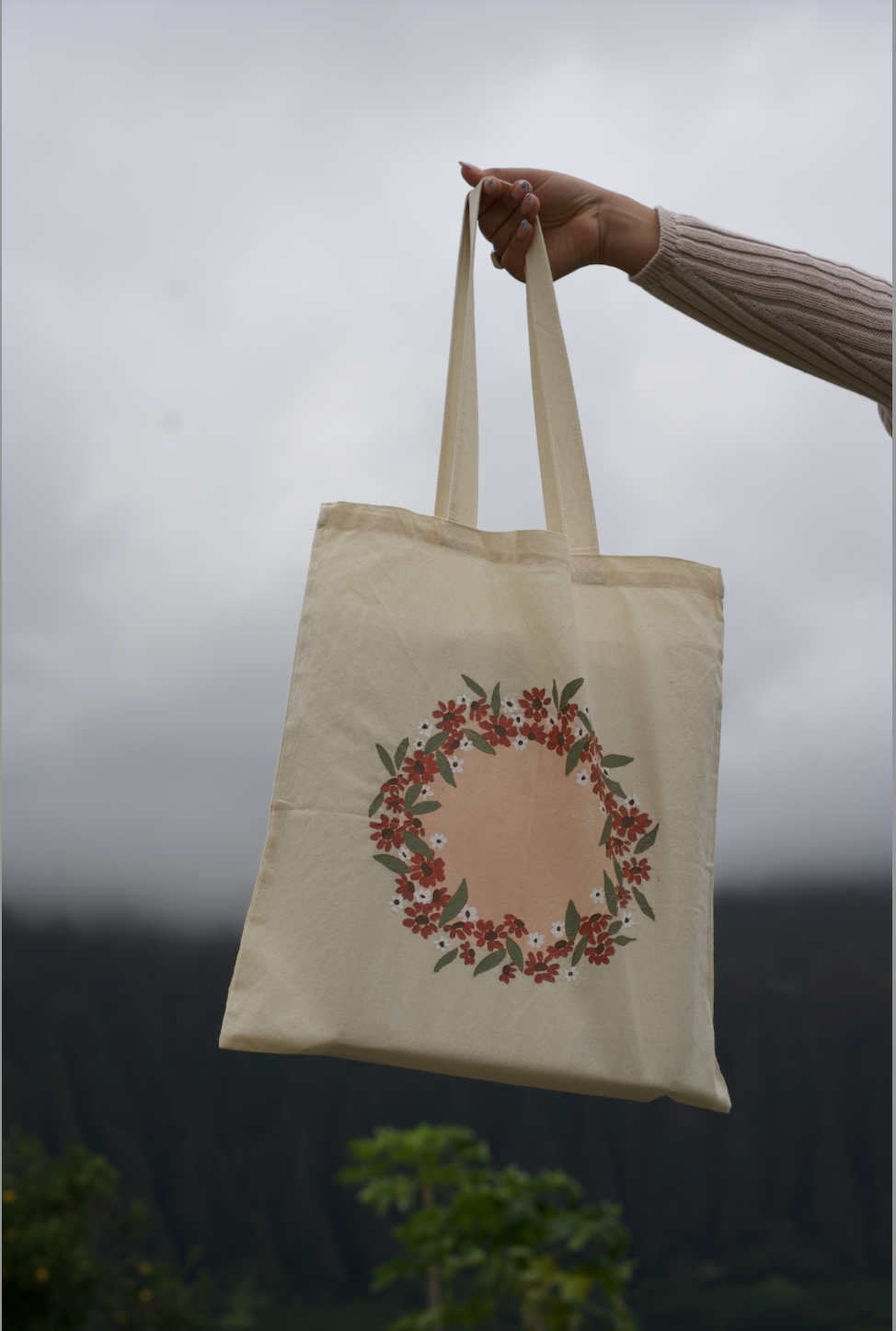 Burnt Red Floral tote bag