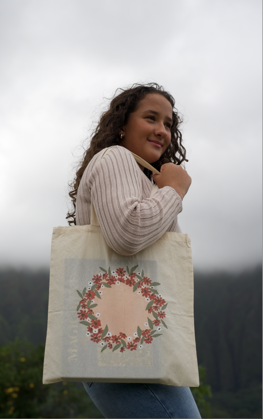 Burnt Red Floral tote bag